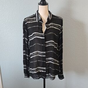 BELLA DAHL Black Tie Dye Flowy Button Down Shirt Sz Large